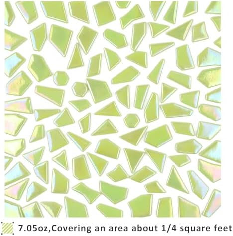 Youway Style Iridescent Green Glass Mosaic Tiles for Crafts Bulk,200g Broken Stained Glass Pieces for Crafts DIY Mosaic Art Decor (Pack of 2)