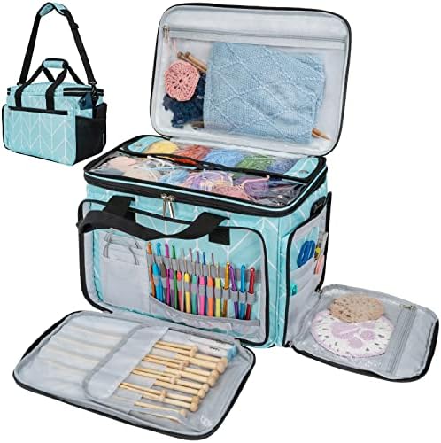 PAVILIA Large Knitting Yarn Storage Bag Crochet Organizer for Knitter, Teal