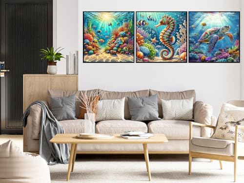 WNPOKN 3 Pack Ocean Diamond Art Kits for Adults 14x14 Inch