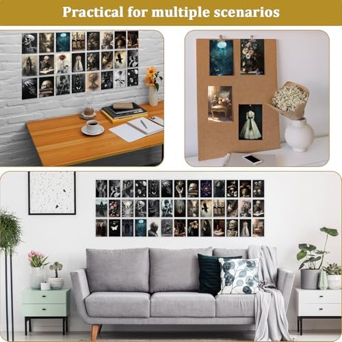 64 Pcs Moody Dark Academia Decor Vintage Postcards, Grunge Room Decor Gothic Wall Art Prints, Victorian Poster Goth Wall Collage Kit Halloween Decorations for Dorm, 4x6