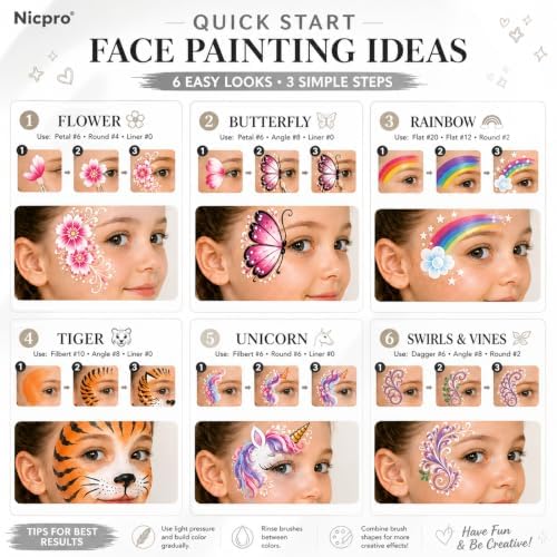 Nicpro 12pcs Face Paint Brushes Set, Soft Face Painting Brushes White