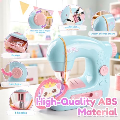 WeeHomm Kids Sewing Machine Toy Beginners Kit, Craft Gift for Girls 4-12
