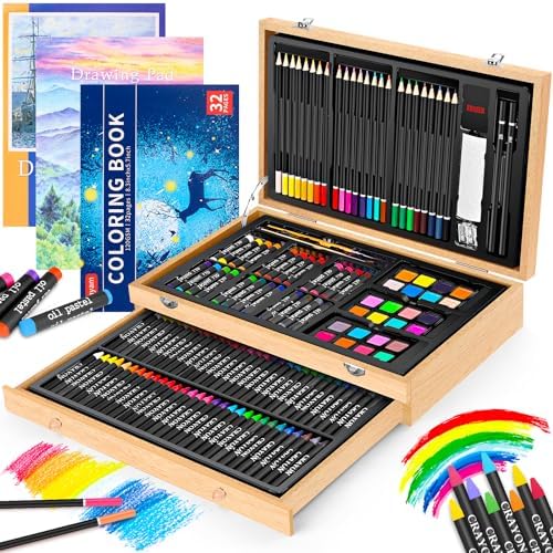 iBayam 150-Pack Deluxe Wooden Art Set Crafts Drawing Painting Kit
