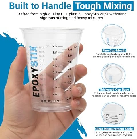 [100 Pack] NEW SIZE 12oz Graduated Mixing Cups - Durable PET, Clear Measurement Markings in oz, mL and cups - For Resin, Paint, Mixing and Crafts