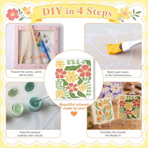 Patelai 12 Pack Easy Floral Paint by Number Kit for Adult Beginner, 8 x 8''