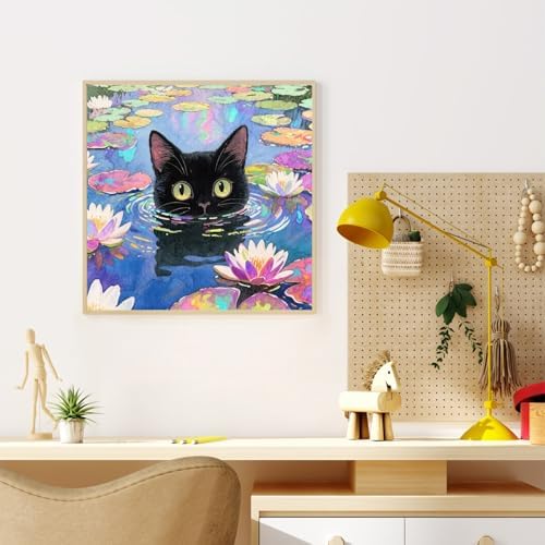 Dawnsphere Black Cat Paint by Numbers Kit for Adults Without Frame 16x16 in