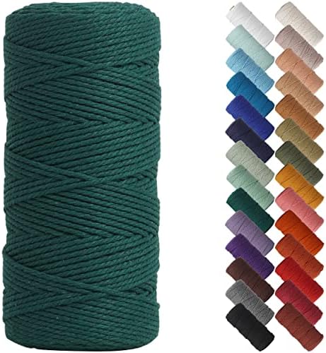 NOANTA Deep Green Macrame Cord 2mm x 220yards, Cotton Rope Macrame Yarn
