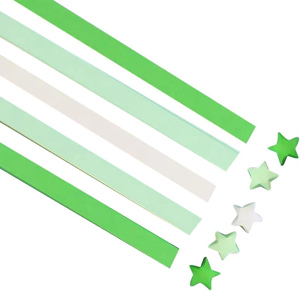 540Pcs Origami Star Paper Strips, Double-Sided Colored Paper for DIY Lucky Stars, Pre-Cut Wishing Star Craft Kit (Green, 1)