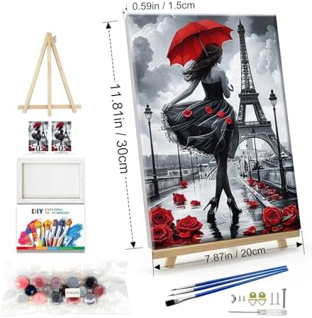 JOOZ Paint by Numbers Kit for Adults Eiffel Tower Paint by Numbers Kit with Frame DIY Girl Paint by Number with Easel Flowers Paint by Number Kits on Canvas for Gift Home Wall Decor 7.87x11.81 Inch