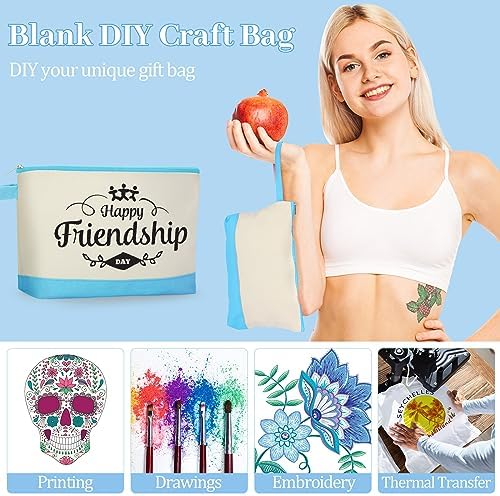 Silkfly 48 Pcs Cotton Canvas Makeup Bags Cosmetic Zipper Bags 10.2 x 5.5 x 2'' Blank DIY Pouch Bulk Pencil Case with Bottom Travel Toiletry Pouch for Women Craft Decor Gift (24 Colors)