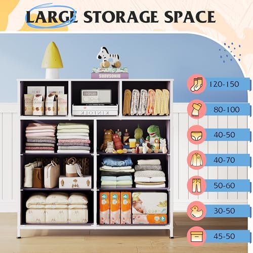 WLIVE Tall Dresser for Bedroom, 9 Drawer Chest of Drawers, Tie-Dye | 9 roomy fabric drawers, Tall storage design, Bedroom or closet use, Sturdy steel frame, Smooth wood tabletop