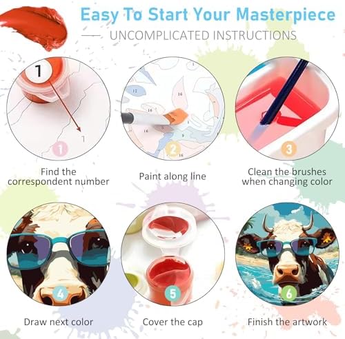 Paint by Numbers Kit for Adults, Beach Cow DIY Acrylic Canvas Painting Set