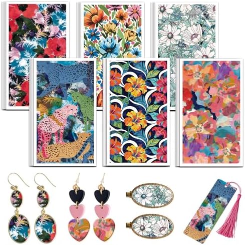OLYCRAFT 24Pcs Abstract Florals Clay Transfer Paper 6 Design Watercolor Leopard Transfers Paper for Polymer Colorful Polymer Clay Transfer Sheets Small Ceramic Decal for Clays Earrings Tags Bookmarks
