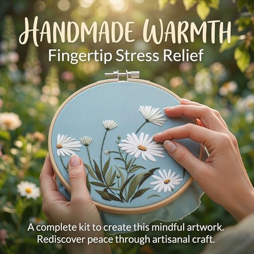 Harimau Adult Beginner Embroidery Starter Kit, Complete Set with 4 Patterns, 2 Hoops, Needles, Scissors, Instruction Guide & Stitching Video Tutorials