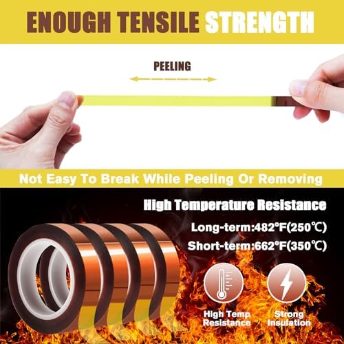MEBMIK 4 Rolls 10mm x16m(52FT) Heat Tape High Temperature Heat Resistant Tape Heat Transfer Tape for Heat Sublimation Press Vinyl,No Residue
