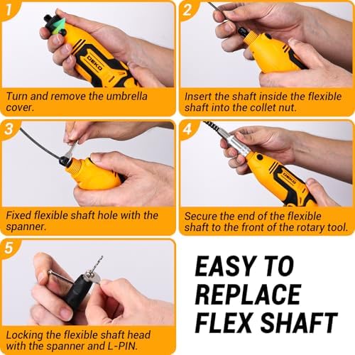 Rotary Tool Kit:DEKOPRO 1.4-Amp Power Hand Rotary Tools with 6 Variable Speed, 127pcs Accessories, 8000~35000RPM Electric Grinder Drill Machine Set with Flex Shaft for Carving, Cutting, Sanding Yellow