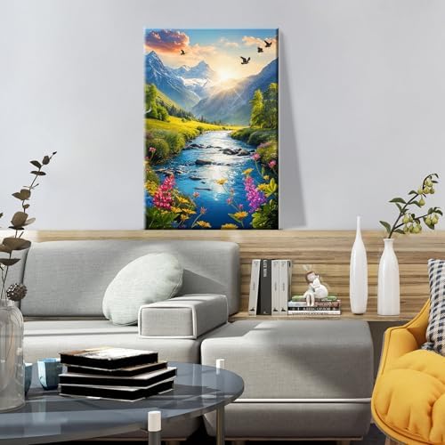 ATDMS Paint by Numbers Kit for Adults with Frame Landscape Paint by Number with Easel Mountain Easy Adult Paint by Number Kits Sunset Paint by Numbers Kit on Canvas for Gift Home Wall Decor 8x12 Inch