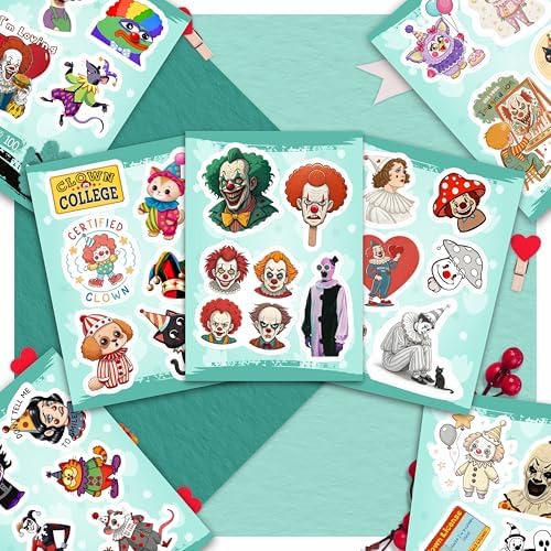 100Pcs Clown Stickers for Water Bottle and Laptop - Clown Party Favors, Supplies & Decorations, Waterproof Vinyl Decals, Scary Circus and Fun Stickers, Gifts for Women & Men
