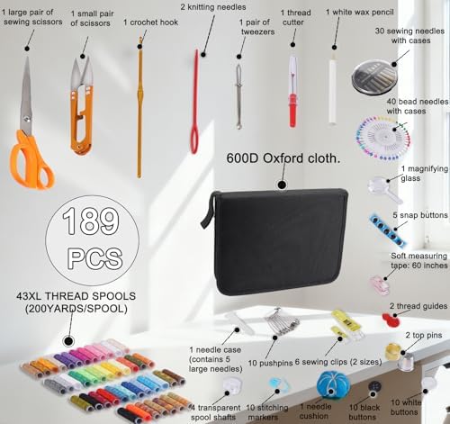 StiVerse 189 Pcs Sewing Kit for Adults, Beginners, 43 Color