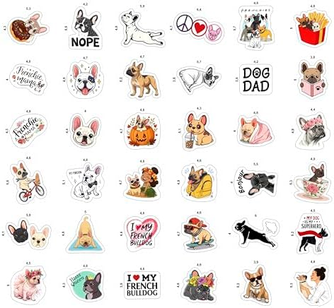 100Pcs French Bulldog Stickers for Water Bottle, Laptop - French Bulldog Gifts, Party Supplies & Decorations - Bull Dog Stickers, Decals - Gift for Women & Men