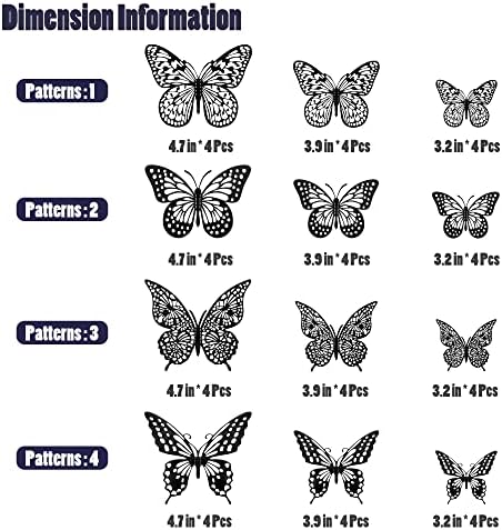 SAOROPEB 3D Butterfly Wall Decor 48 Pcs Black Butterfly Decoration Sticker | 4 Styles 3 Sizes Butterfly Birthday Decorations Butterfly Party Decorations Cake Decorations, Removable Stickers