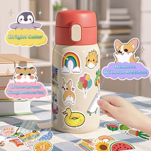 JIXZEN 300 PCS Water Bottle Stickers for Kids,Cute Waterproof Vinyl Laptop Stickers Pack for School Supplies Classroom Teacher Prizes, Fun Gift Sticker Pack for Girls Teens Students