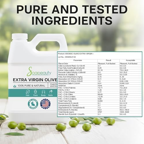 Soapeauty Extra Virgin Olive Oil, 100% Pure Cold Pressed Unrefined Carrier Oil for Skin, Hair, Massage & DIY Soap Making, 32 fl oz