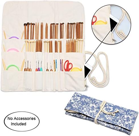 Teamoy Knitting Needle Case Organizer Holder Roll(up to 14"), Blue Flowers