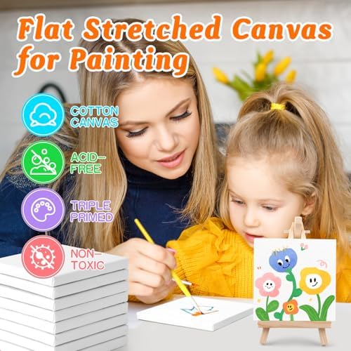 ESRICH Small Stretched Canvas for Painting 6x6 inch, 2/5''Profile Art Primed 6 Pack Canvases for Painting, Cotton Small Professional Blank Paint Canvas for Kids and Art Supplies, for Acrylics, Oils.