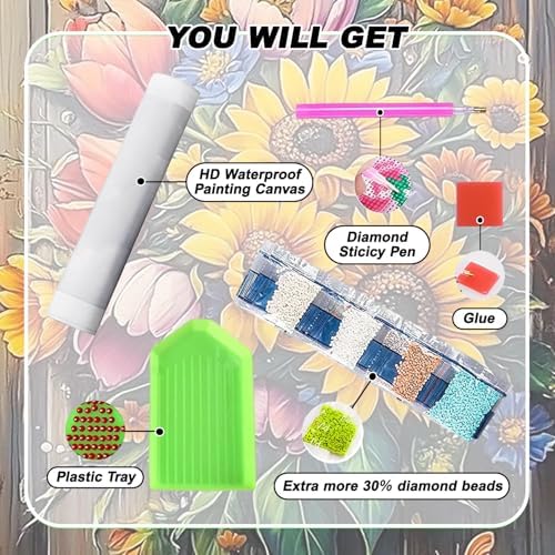 VeGuude Flowers Diamond Art Kits for Adults, Full Drill Flowers Diamond Painting Kits for Beginners, DIY Full Rhinestone 5D Diamond dots (Gemstone Craft), Home Wall Decoration (12x16 inch)