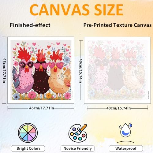 CRZMODE Chicken Day Paint by Numbers Kit for Adults, Chicken Paint by Numbers for Adults, Acrylic Painting Crafts for Home Decor Gift (16x16 inch)
