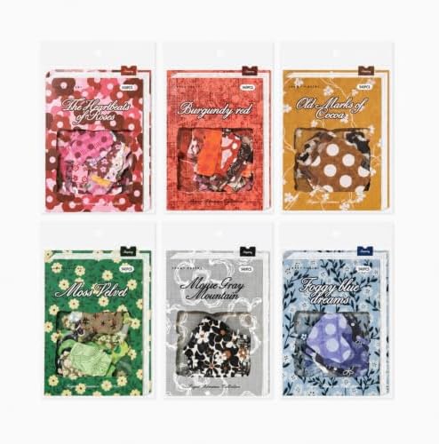 300 Pcs Fabric Texture Washi Stickers, 6 Packs Vintage Scrap Decals
