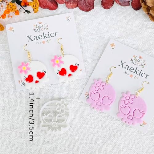 Xaekicr Heart Skull Polymer Clay Cutters for Earrings – 1pc Cute Skull Clay Earring Cutters, Polymer Clay Molds, Halloween Clay Tools