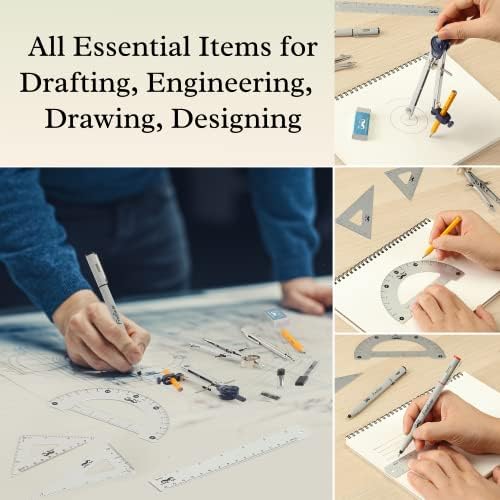 Mr. Pen- Professional Geometry Set, 15 pcs, Drafting Tools with Protractor | Compass, Metal Ruler, Triangles, Pens & Pencils, Complete Geometry & Drafting Kit for Architects, Engineers & Students
