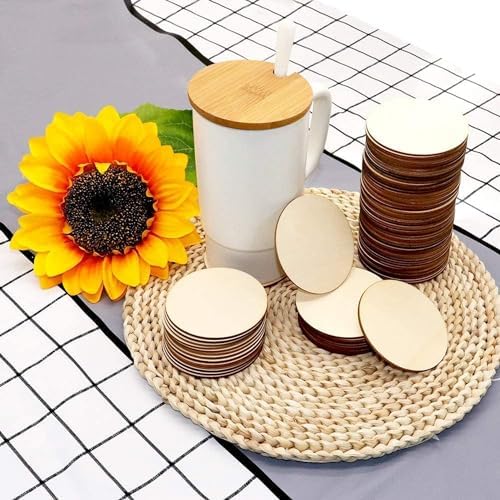 120 Pcs Unfinished Wood Circle Coins, 2 Inch Natural Wood Slices, Disc Blank Natural Ornaments for Decoration DIY Craft Art Supplies (Round 2 x 2 x 0.12 inches)
