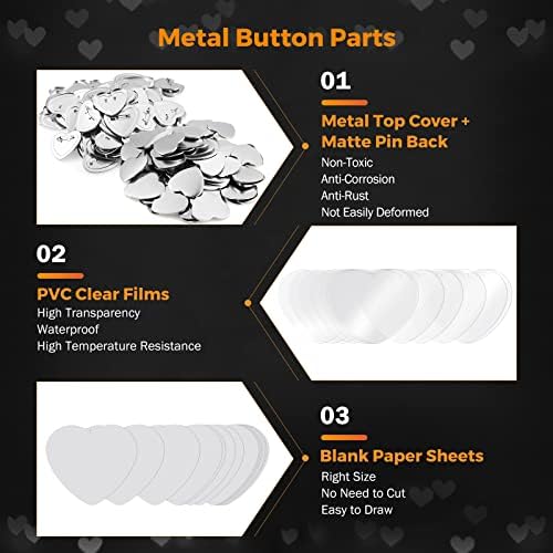 BEAMNOVA 100 Sets of Heart-Shaped Metal Button Supplies for Pin Maker