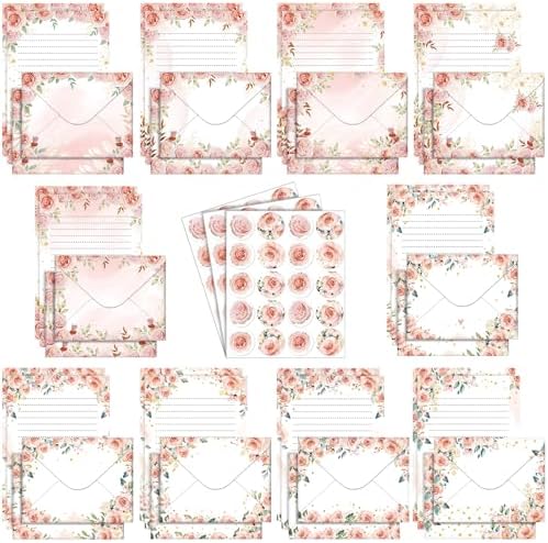 TaoBary 160 Pcs Pink Floral Stationery Paper and Envelopes Set 5.5 x 8.25''