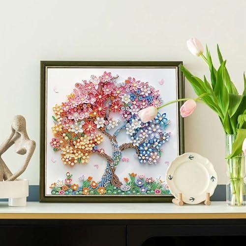 AiYuanzsh Special Shape Diamond Art Kits for Adults, Blossom Tree 5D Crystal Diamond Art Rhinestone Canvas DIY Wall Décor, Sparkling Floral Diamond Painting for Beginners, 11.8 x 11.8 inch