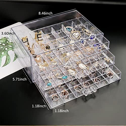 72 Grids Acrylic Organizer Box with 3 Drawers, Clear