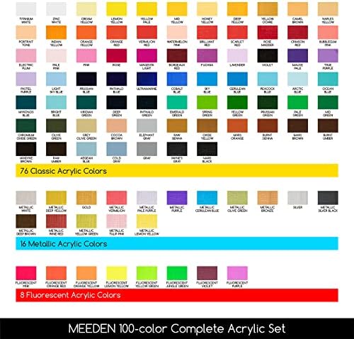 MEEDEN Heavy Body Acrylic Paint: 100 Colors Art Paint Tubes for Canvas