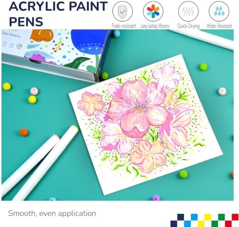Artkey Acrylic Paint Markers 24 Colors, Dual Tip Acrylic Paint Pens with Brush and Fine Tips, Acrylic Markers Set for Rock Painting, Wood, Canvas, Glass, Ceramic, Stone, Fabric, Plastic, DIY Crafts