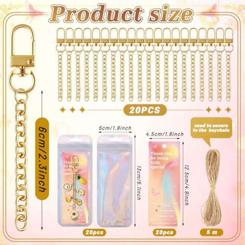 Wurosi 20 Pcs Metal Keychain Making Kit, Bag Charm Chains,Gold