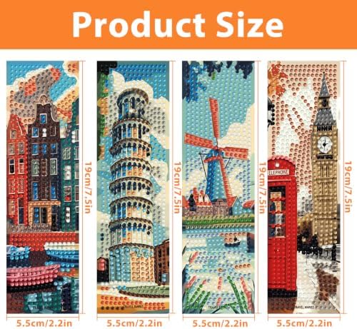 Mandun 4 Pcs National Scenery Diamond Painting Bookmark Kits, Special Shaped Diamond Art Bookmarks with Pendant, DIY National Scenery Diamond Art Bookmarks with Tassels Crafts Gifts Supplies