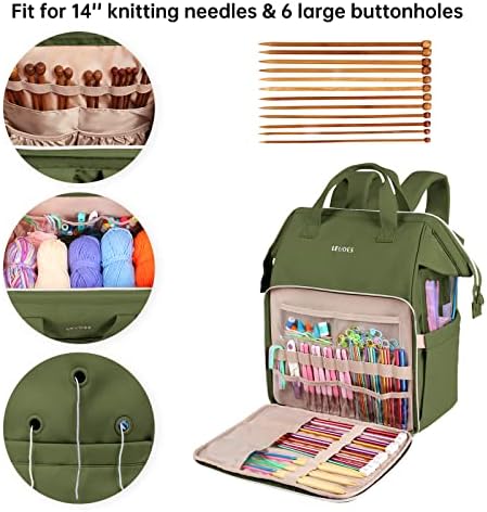 Leudes Knitting Bag Backpack,Yarn Storage Organizer Large Crochet Bag Tote Christmas Gift Yarn Holder Case for Carrying Projects,Knitting Needles (Army Green)