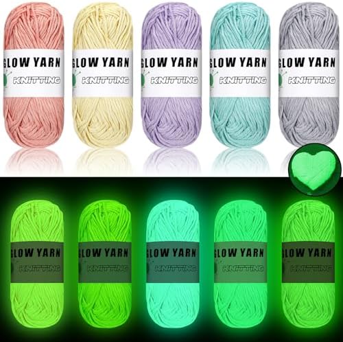 WILLBOND 5 Rolls Glow in The Dark Yarn for Crocheting, Vivid