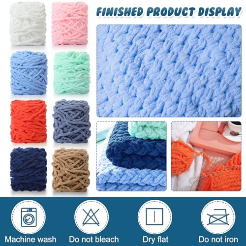 Buryeah 8 Pack Chunky Chenille Yarn for Crocheting (Multicolor)
