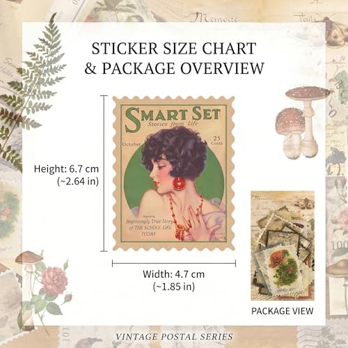 60pcs Vintage Postage Stamp Stickers, Aesthetic Sticker for Scrapbooking, Journaling Supplies, Planners, Kid DIY Art Crafts, Bullet Journal Ephemera