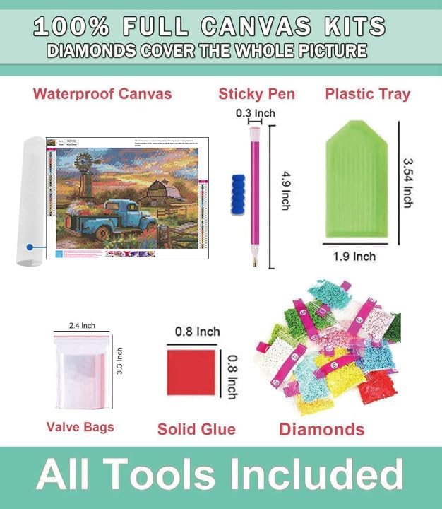 Diamond Art Kits for Adults, 5D Fall Truck Farmhouse Diamond Painting Kit