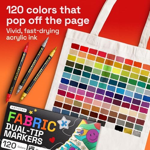 ARTISTRO 120 Dual-Tip Fabric Markers Decorating Kit, Permanent for Clothes