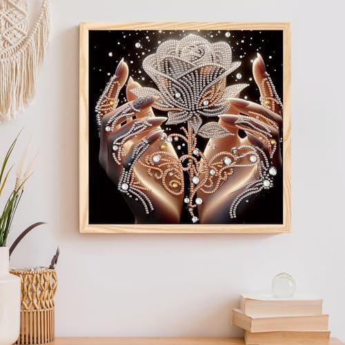 AiYuanzsh 5D Special Shaped Diamond Painting Kit - The Rose in Hand Design, Unique Crystal Rhinestone Diamond Art Set for Beginners and Adults, Perfect for Home Wall Decor and Holiday Gifts